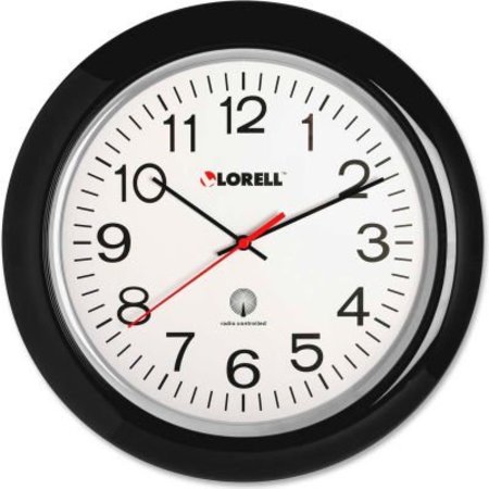 LORELL Lorell® 13-1/4" Round Radio Controlled Wall Clock, Plastic Case, Black 60994
